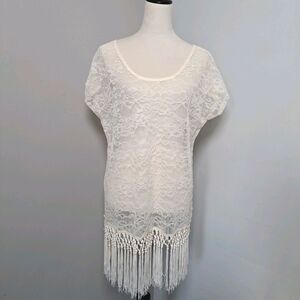 VTG Cream Lace Swimsuit Coverup OR Unlined Dress One Size Boho Beach Going Out